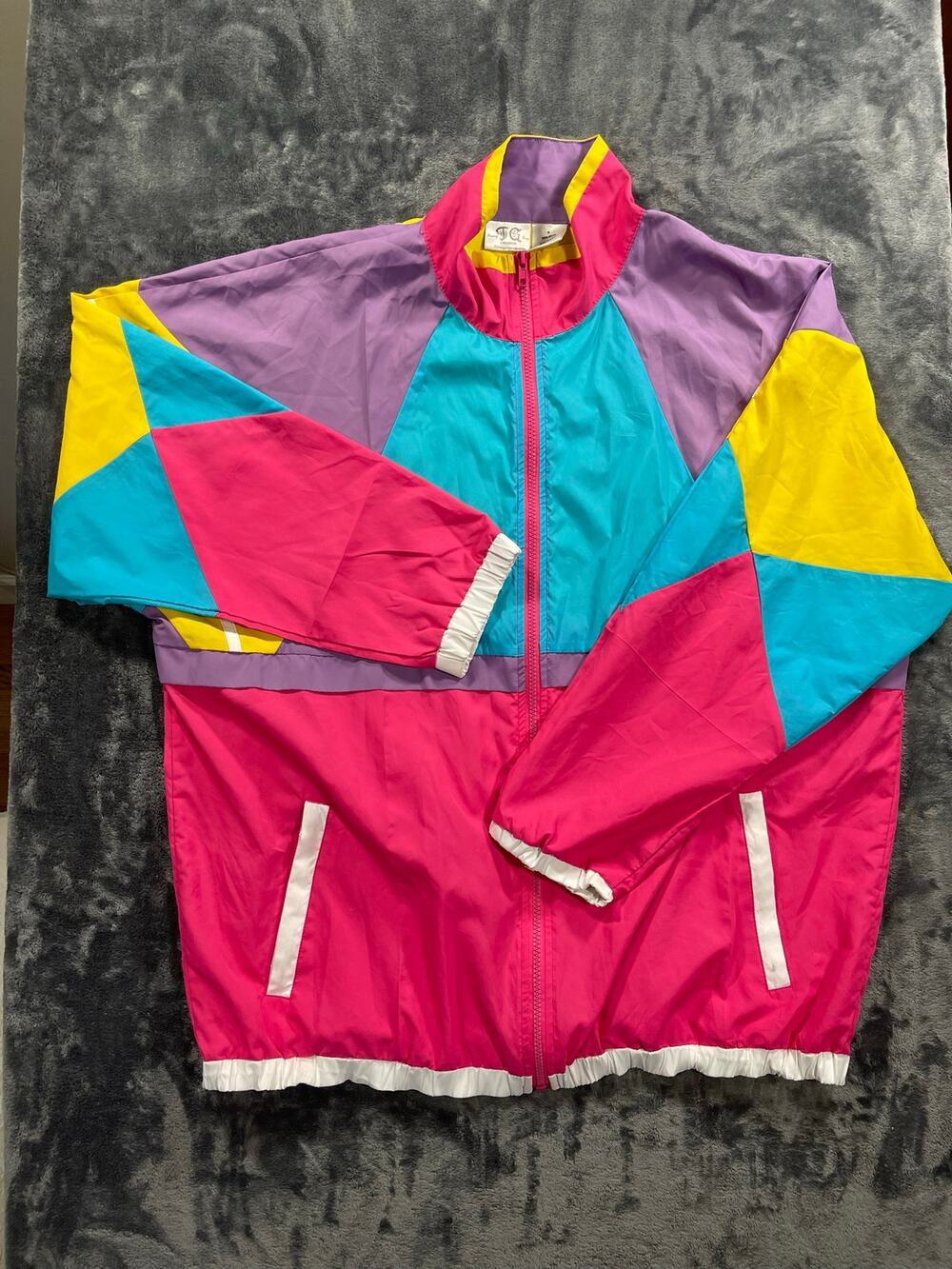 Vintage Style Funny Guy Creations Colorblock Windbreaker Jacket Medium Retro